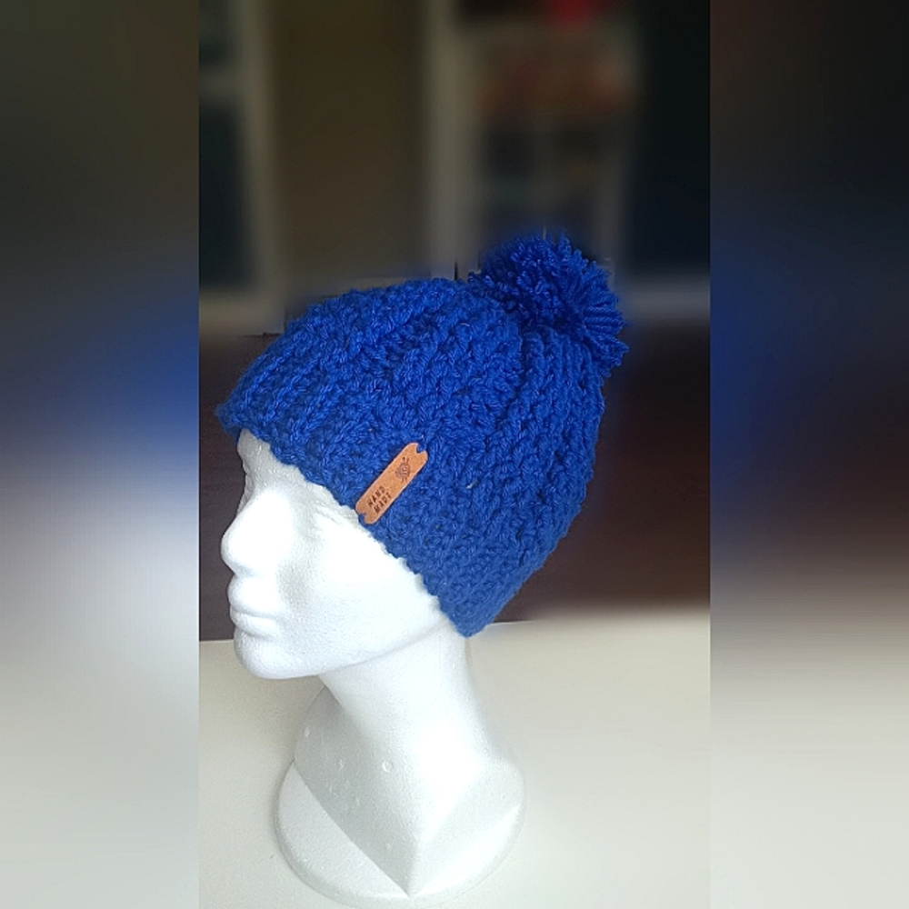 Beanie blue handmade crochet